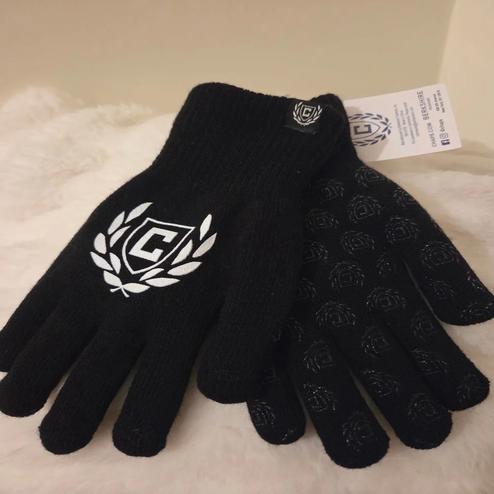 Women's Chaps Black & White Logo Knit Gloves with grip One Size